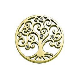 Quiges Interchangeable Coin 33 mm Stainless Steel Tree of Life with Zirconia for Coin Pendant in Various Colours, Crystal, Cubic Zirconia