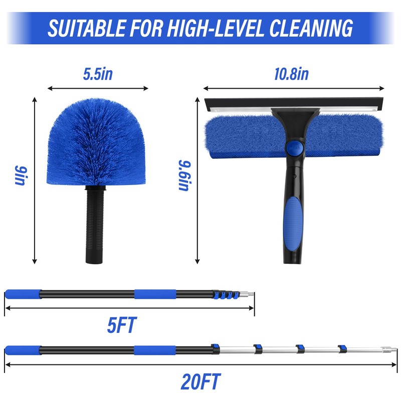 26FT Window Washing Kit with Extension Pole,High Reach Duster Kit,Cobweb