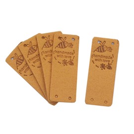 Borsgye 30PCS PU Leather Tags Handmade Embossed Tag Faux Leather Sew on Labels Embellishment Crochet Knitting Labels DIY Jeans Bags Shoes Hat Apparel Accessories 2x5cm - 5 Colors - Bee