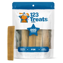 123 Treats Yak Cheese Dog Chews – 100% Natural Long Lasting Chew for Aggressive Chewers, Odor-Free, High Protein & Dental Cleaning Dog Treat, Yak Chews for Over 4 Months Dogs | (Medium, 4 Pack)