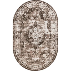 Unique Loom Sofia Collection Area Traditional Vintage Rug, French Inspired Perfect for All Home Décor, 5 ft 0 x 8 ft 0 Oval, Light Brown/Tan