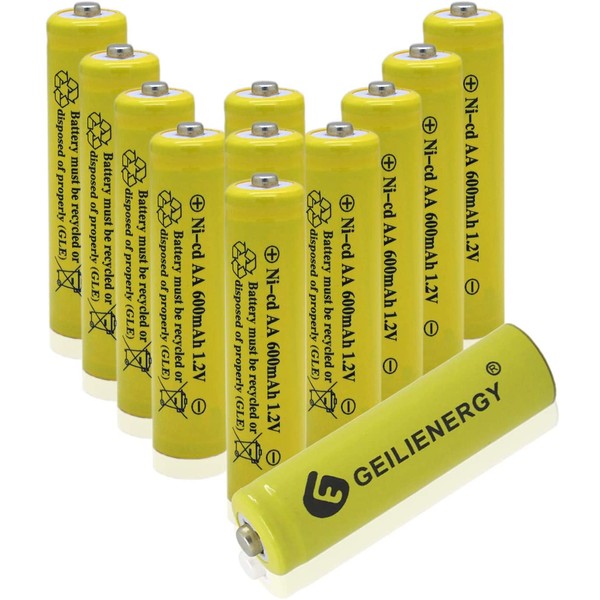 GEILIENERGY AA Size NiCd AA 600mAh 1.2V Rechargeable Battery for Solar Lamp Solar Light(Pack of 12)