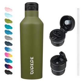 BJPKPK Insulated Water Bottle With Straw 25oz Stainless Steel Water Bottles With 2 Lids And Carry Handle Reusable Travel Metal Thermos,Olive Green