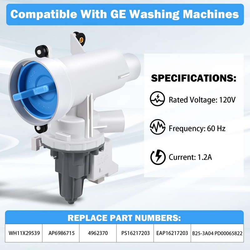 Upgraded WH11X29539 Washer Drain Pump for GE Front Load Washer