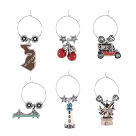 UPware 6-Piece Wine Glass Markers Wine Glass Charms Wine Glass Tags for Stem Glasses Wine Tasting Party, Wine Charm (Michigan)