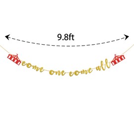 Kaakswa Circus 1st Birthday Party Decorations, Come One Come All Banner, Carnival Theme Party Clown First Birthday Decoration, Circus Tent Big Top Theme Baby Shower Party Supplies, Gold Red Glitter