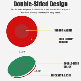 20 Pcs Double-Sided Red Green Magnets, Easy Flip Over Colored Magnetic Dots for Whiteboard, Refrigerator
