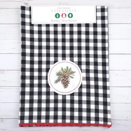 Kay Dee Designs Holiday Table Runner 13x72 Buffalo Plaid Pinecone Winter Black White