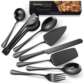 AARAINBOW Serving Utensils Set Large, 8 Pcs Serving Utensils for Parties, Stainless Steel Serving Set with Serving Spoons for Buffet, Hostess Serving Utensils(Black)