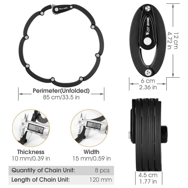 XIQI Folding Bike Lock, 85 cm Heavy Duty Alloy Steel,