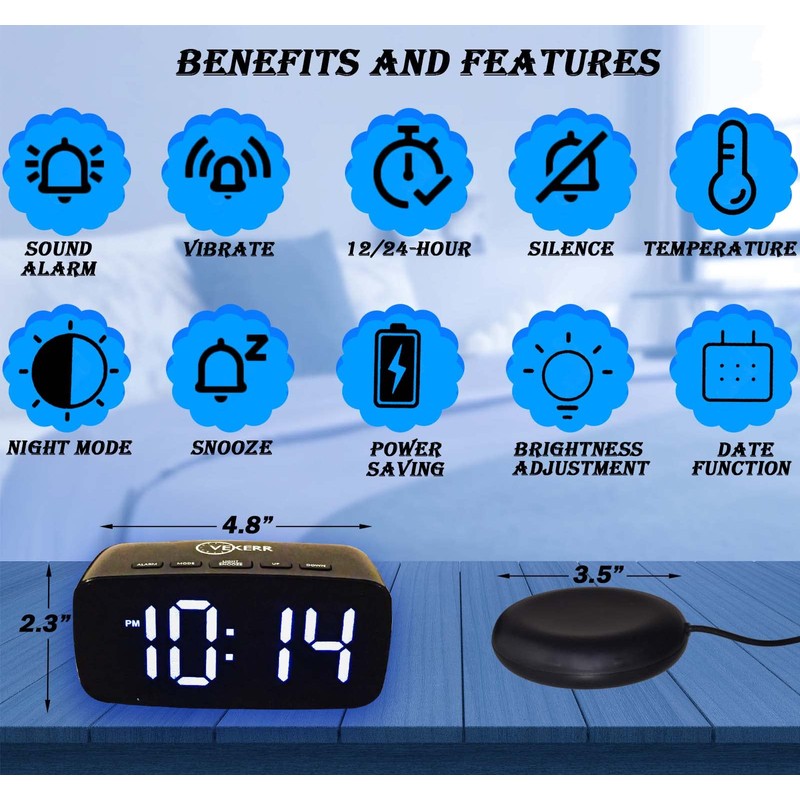 Loud Alarm Clock with Bed Shaker, Vibrating Alarm Clock for