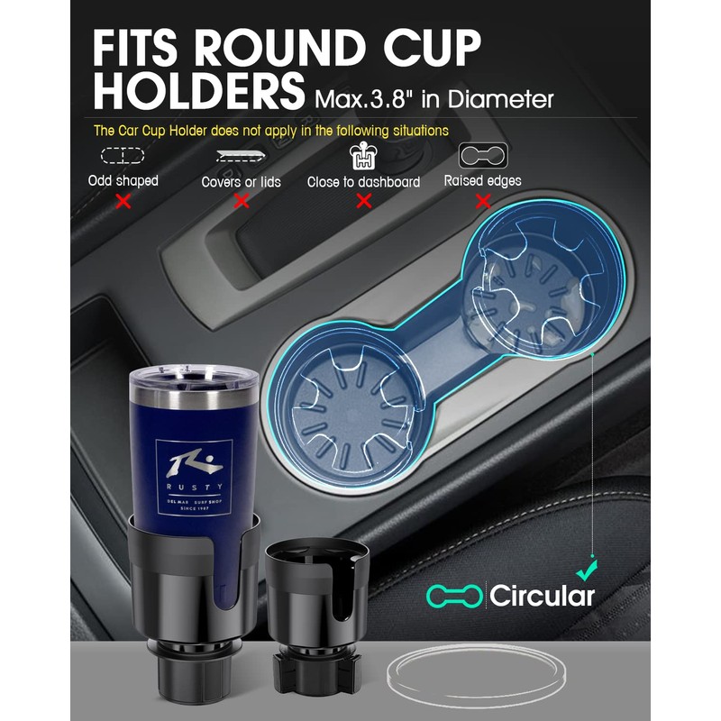 ALIENSX Upgraded Car Cup Holder Expander Adapter with Adjustable Base,