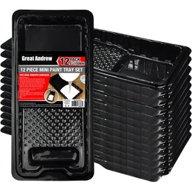 Great Andrew Jumbo Paint Roller Tray Liner 4 Inch, 12 PCS Disposable Small Plastic Paint Trays Liners Perfect for Smaller Projects, DIY Painting etc. (Black)