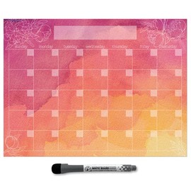 Dry Erase Monthly Calendar Planner Sticker Decal | Removable & Reusable | Magnetic Fine-Tip Marker Included (9 x 12 inches, Peony)