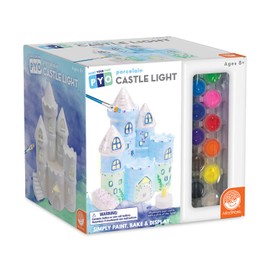MindWare Paint Your Own Porcelain: Castle Light with 2 Tea Lights, 14 Paints, 2 Brushes & Painting Guide - Creative Paintable Pottery Crafts & Gift Kits for Kids