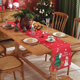 meioro Christmas Table Runner for Home Decor, Snowflake Santa Claus Polyester Table Runners, Red Xams Table Cover, Seasonal Fall Table Decoration for Kitchen Dining Room Party (White snow,30x120 cm)