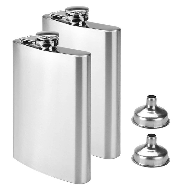 Willingood 2 x Stainless Steel Hip Flask and Funnel, 8