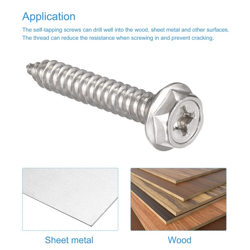 sourcing map Phillips Hex Washer Self Tapping Screws, M6 x