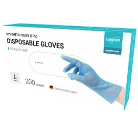 EUROPAPA® 100, 200, 300, 450 Pieces Value Pack TPE Transparent and Blue Disposable Gloves in Box Disposable Gloves Latex-Free Rubber Gloves Powder-Free Gloves in Sizes S, M, L, XL (Blue-200, L)