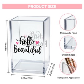 Vgrti Hello Beautiful Acrylic Makeup Brush Organizer Holder, Positive Affirmation Desk Acrylic Brushes Storage, Make Up Artist Gifts, Morning Affirmation Gifts for Her Wife Sister Friend Makeup Lover