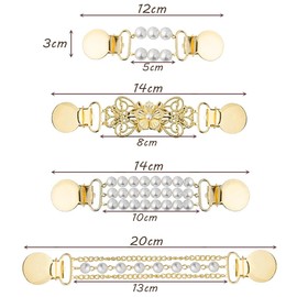 Trsnzul Pack of 4 Pullover Scarf Clip Vintage Pullover Clips with Pearl Cardigan Clip with Pearl Brooches Clips for Clothing Scarf Collar Metal Clip Collar Clip Cardigan Clip for Open Cardigans, Metal