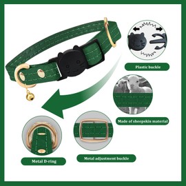 Qianruida Breakaway Cat Collar Leather Anti Choking Buckle, Adjustable Size, Lightweight and Comfortable Design, Safety Accessory for Kittens, Ideal for Indoor and Outdoor, Green