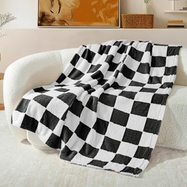 Exclusivo Mezcla Checkered Throw Blanket, Super Soft and Warm Fluffy Fleece Blanket for Couch, Sofa, Bed, Cute Plaid Pattern, Black, 127x152 CM