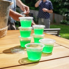 True Jello Shot Cups with Lids, Salad Dressing Sauce Containers, Jello Shots, Disposable Plastic Cups with Lids, Condiment Containers, 2.5oz Set of 25