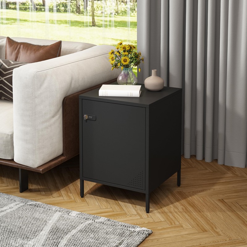 Steehoom Locker Nightstand with Lock and Adjustable Shelf, Dorm Lockable