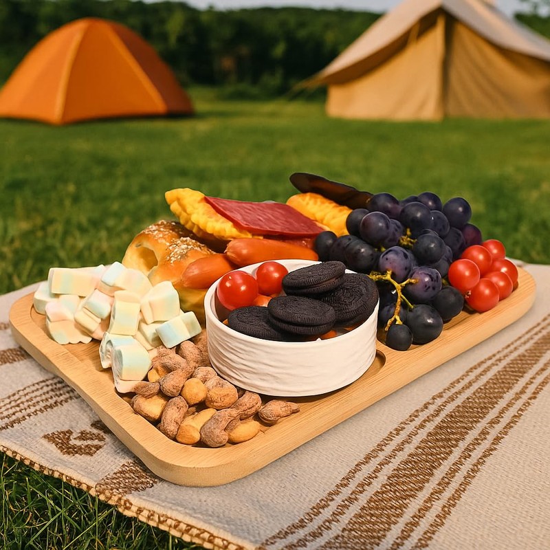 JEPISADI Bamboo Cheese Board with Lid - 12" Compact Snack