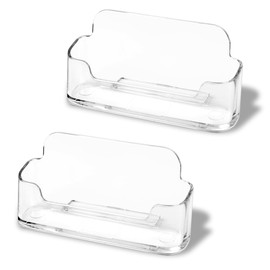 2 Pack Acrylic Business Card Holder for Desk, Large Capacity Clear Plastic Business Cards Display Holders Stand, Fits 30-50 Business Cards