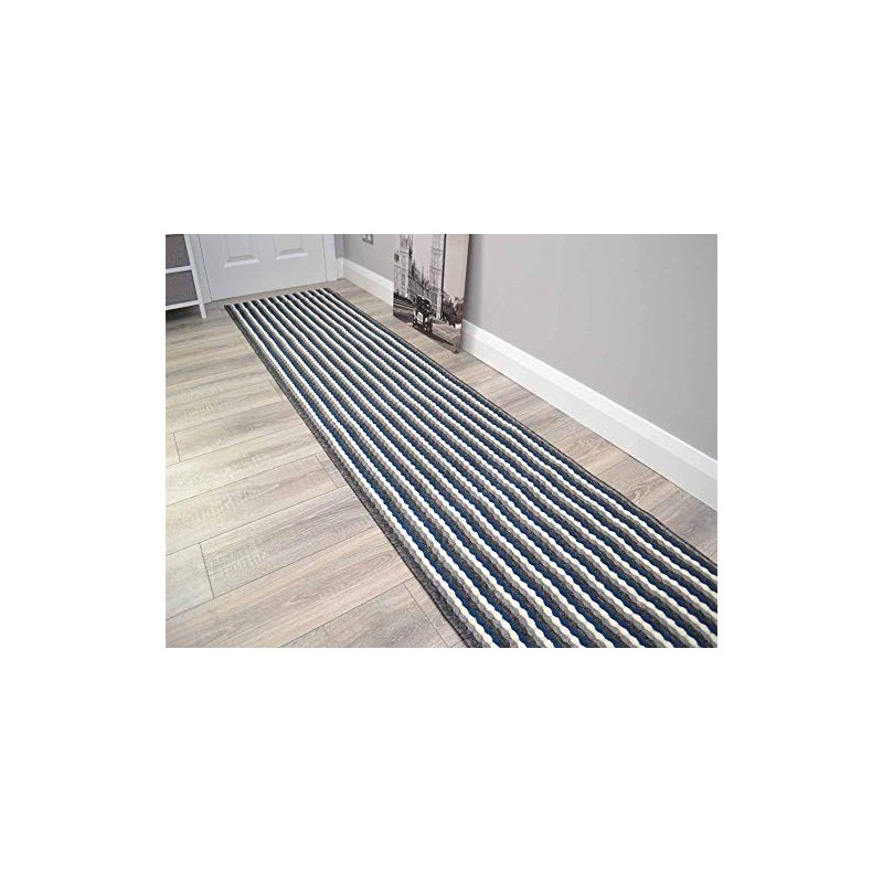 Moscow Grey Navy Non Slip Washable Rugs (50cm x 80cm)