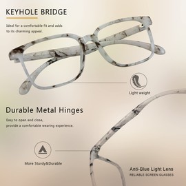 Paquete de 3 gafas de bloqueo de luz azul para mujeres o hombres, antifatiga ocular seca, dolores de cabeza y visión borrosa, bloquea instantáneamente el brillo de las computadoras y pantallas de teléfono (mármol+blanco negro y champán)