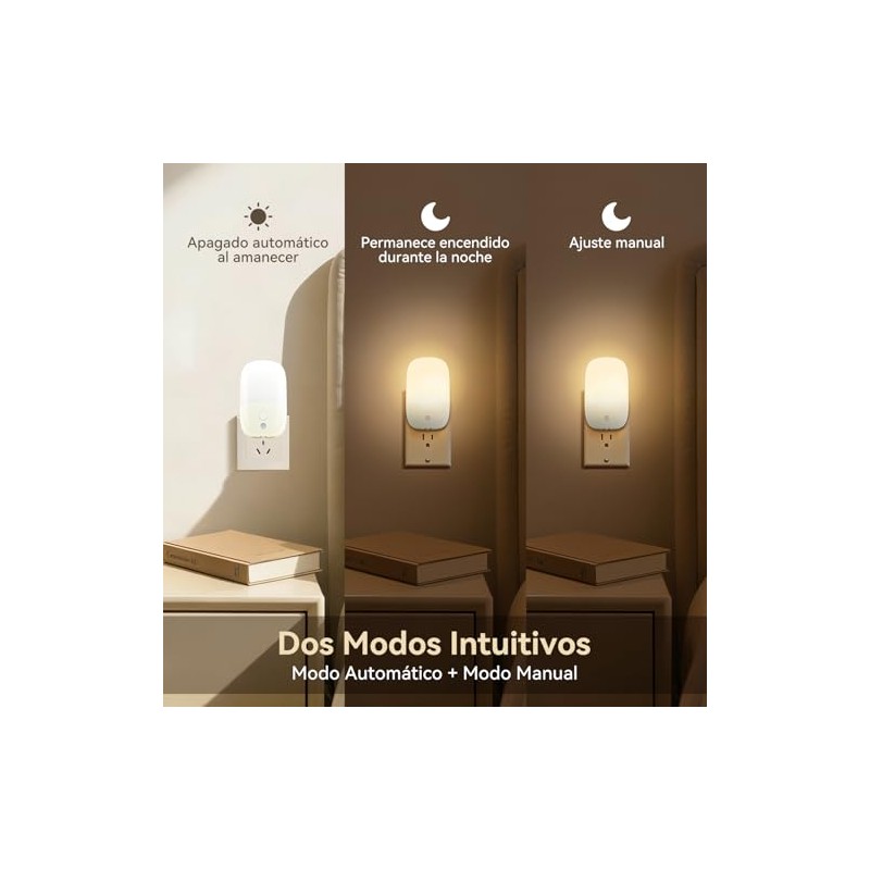 2 Lámparas de Noche con Sensor de Luz, Detecta Automáticamente