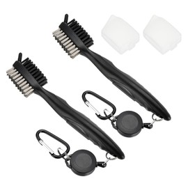 PATIKIL Golf Club Brush with 2.75 Ft Retractable Zip-line, 2 Pack Golf Club Groove Cleaner with Cleaning Tip Nylon and Wire Bristles, Black