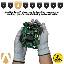 Cut Resistant ANSI A3 Gloves Anti-Static ESD Multi-Purpose Inspection Handling Glove - Tip Coated, 1 Pair, L