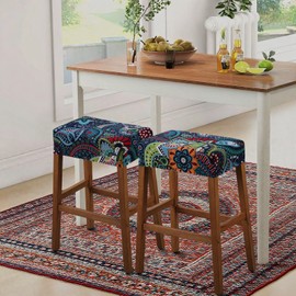 YISUN Stool Covers Rectangle - 2 Pack Stretch Waterproof Saddle Seat Cover Counter Bar Stools Bar Chairs Covers Kitchen Island Chairs Cushion Protector (2, F-deep Blue)