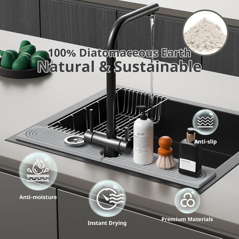 23.9 Inch Diatomite Faucet Mat for Kitchen & Bathroom Sink