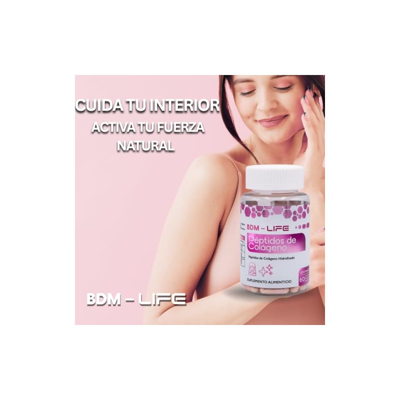 BDM LIFE Péptidos de Cólageno Hidrolizado, Suplemento alimenticio, 60 Cápsulas