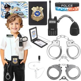 IVENRXIU Police Toys, Police Pretend Play Toys for Kids Boys and Girls, Role Play Set with Police Accessories, Handcuffs, Warning Light, Police Badge, Birthday Halloween Christmas Gifts