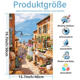 Daisen Art Paint by Numbers Adults DIY Hand-Painted Oil Painting Kit for Beginners and Adults with 3 Brushes Without Frame 40 x 50 cm (Sunny Strees)