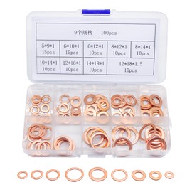 ZYDYRX Pack of 100 Washers Copper Purple Copper Metal Washers Set Flat Washers 9 Sizes Solid with Sorting Box Plastic
