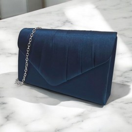 fi9® LADIES SATIN PARTY PROM BRIDAL EVENING CLUTCH HAND BAG PURSE HANDBAG (Navy Blue)