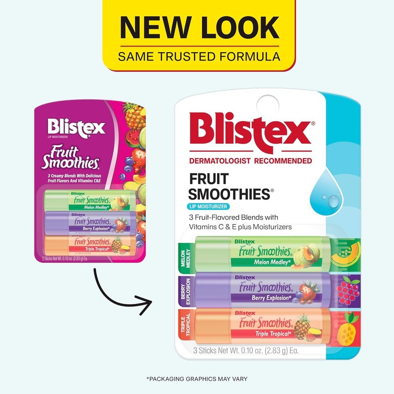 Blistex Fruit Smoothies Lip Moisturizers 3 Sticks 0.10 oz each