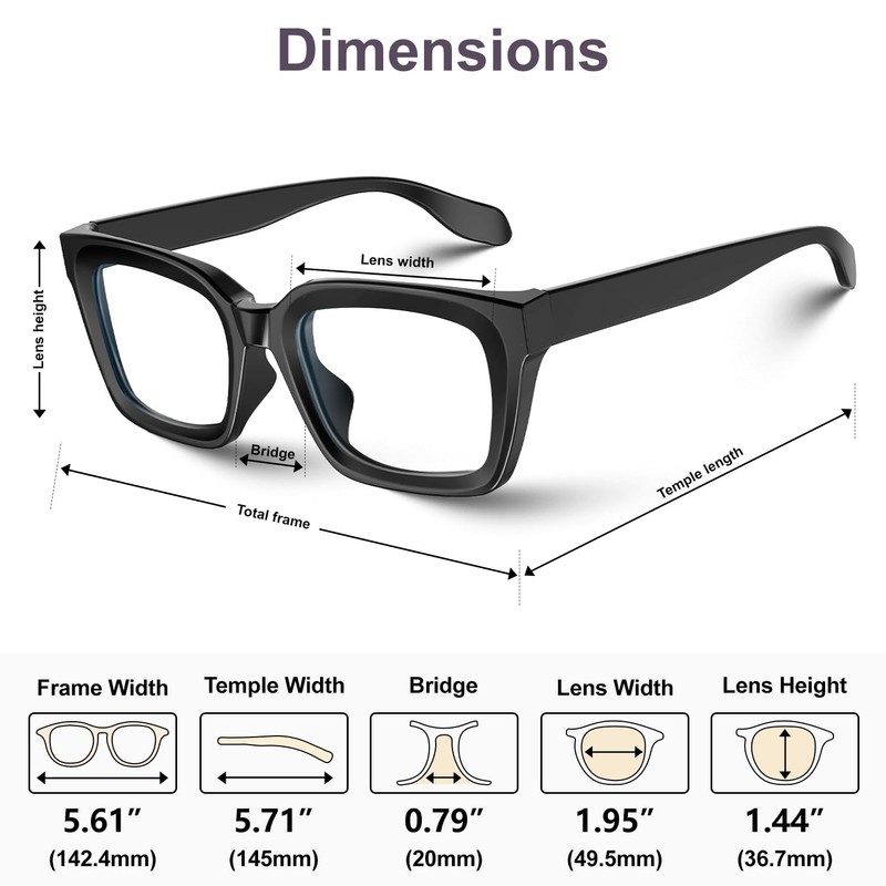 VISOONE Chunky Square Blue Light Blocking Glasses with Anti Computer