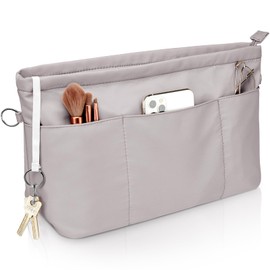 Betoores Handbag Organiser, Bag Organiser, Nylon Tote Bag Organiser, Waterproof Bags Organiser, Shopper with Keychain and Zip, Grey M