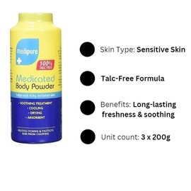 MM Medipure Body Powder 200g Pack of 3 | Soothing & Refreshing Talc-Free Formula | Ideal for Sensitive Skin & All-Day Freshness