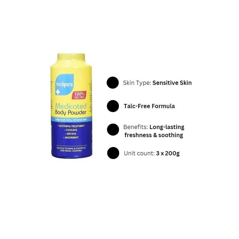 MM Medipure Body Powder 200g Pack of 3 | Soothing