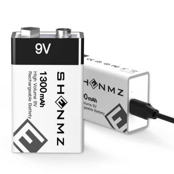 SHENMZ Rechargeable 9V Batteries, 9V Battery 9Volt 1300mAh Long Lasting