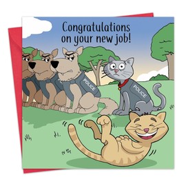 Twizler New Job Card Funny Police Cat - Funny Leaving Card